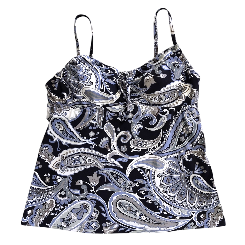 Lands' End Tankini Swim Top Womens Size 12L Black/ Blue/ White Paisley